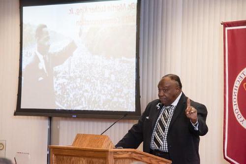 Giving a speech at the Julius Montgomery awards